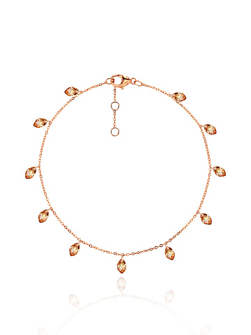 Браслет на лодыжку из серебра с позолотой с оранжевыми фианитами в огранке "Маркиз", 1 Браслет на лодыжку из серебра с позолотой с оранжевыми фианитами в огранке "Маркиз", 1