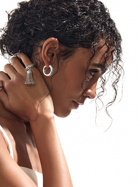 Кольцо-кисть из белого золота с эмалью Paraiba Color, 3