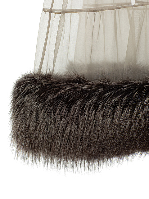 Бежевое платье из органзы с мехом лисы, 5