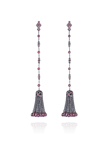 Серьги-кисти из черненого золота с гранатом, 1