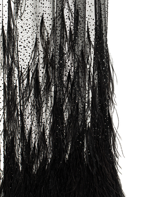 Черный кейп из сетки со стразами и перьями, 3