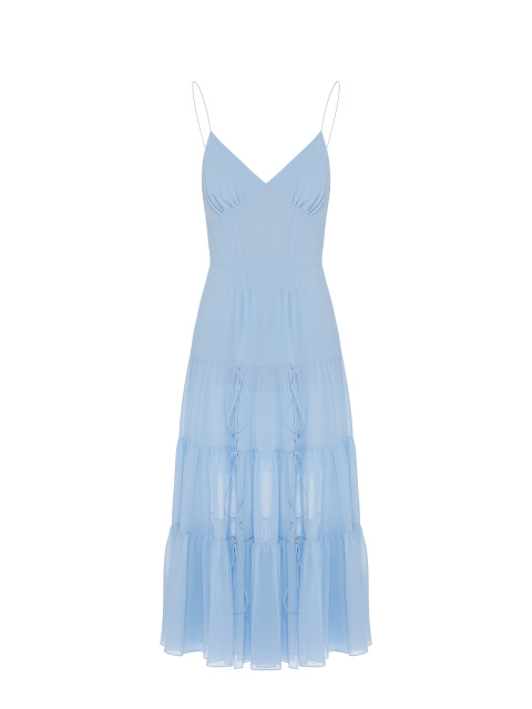 Голубое платье-миди из шифона с завязками, 1