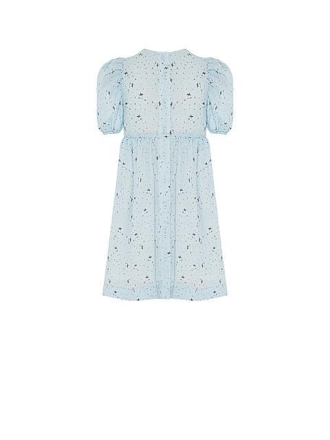 Голубое детское платье из хлопка с цветочным принтом и кружевным воротником, 2