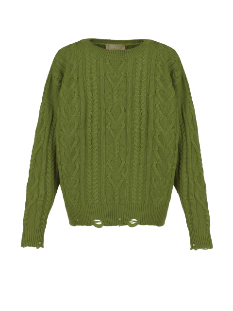 Зеленый хлопковый свитер с косами, 1