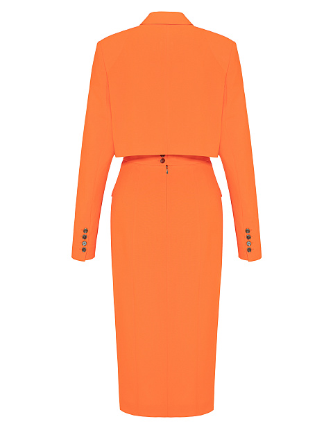 Оранжевый костюм-двойка с юбкой-миди, 2 Оранжевый костюм-двойка с юбкой-миди, 2