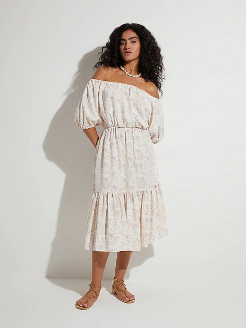 Платье-миди с сиреневым цветочным принтом, 5