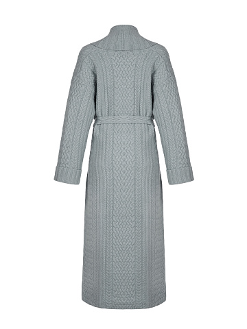 Серое вязаное пальто из шерсти мериноса и кашемира, 2