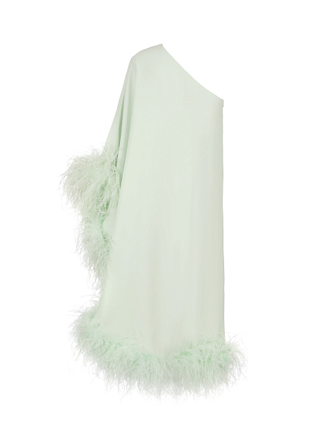 Мятное асимметричное платье-миди с боа, 2