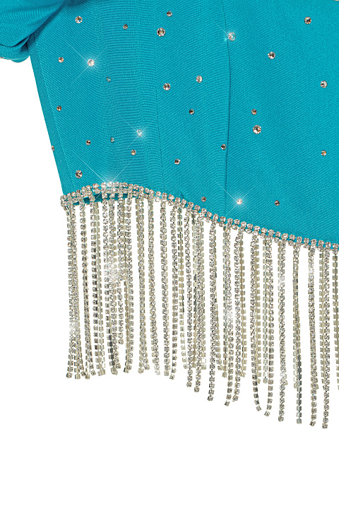 Бирюзовый шелковый комплект из топа и юбки-миди, 6 Бирюзовый шелковый комплект из топа и юбки-миди, 6