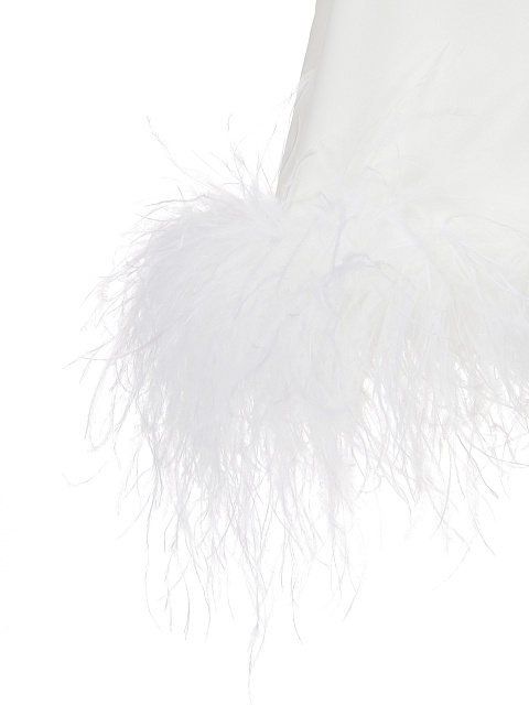 Белое асимметричное платье-мини с боа, 3