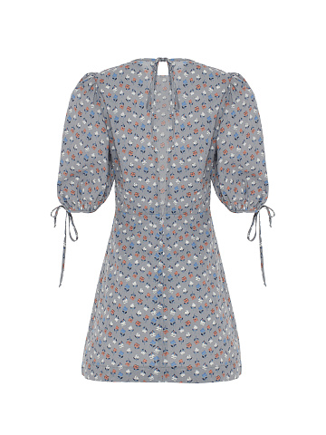 Серое хлопковое платье-мини с цветочным принтом, 2