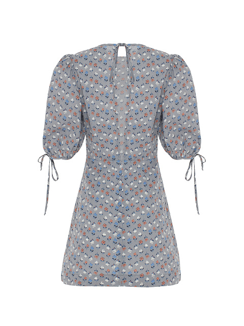 Серое хлопковое платье-мини с цветочным принтом, 2