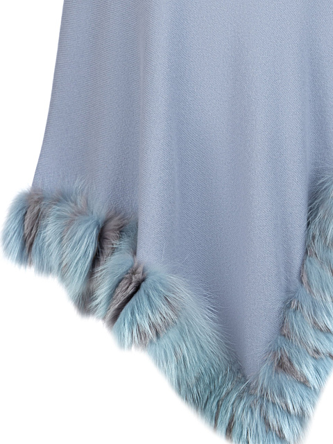 Голубое кашемировое пончо с мехом лисы, 3 Голубое кашемировое пончо с мехом лисы, 3