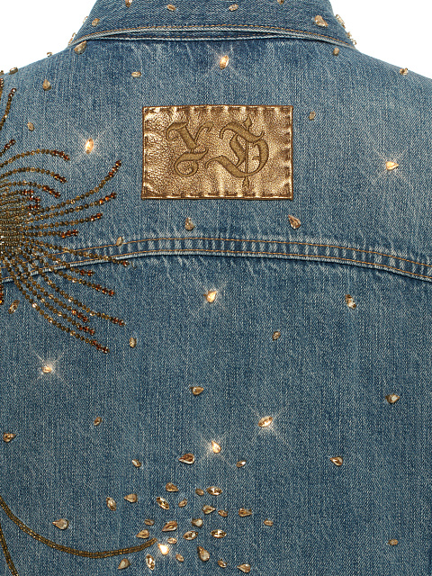 Синяя джинсовая куртка с вышивкой бисером и кристаллами, 4