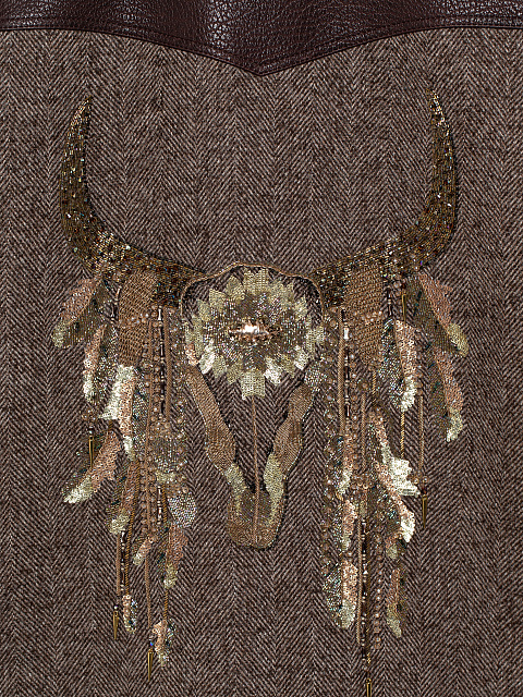 Коричневая куртка из шерсти с подкладом из каракуля и вышивкой, 4