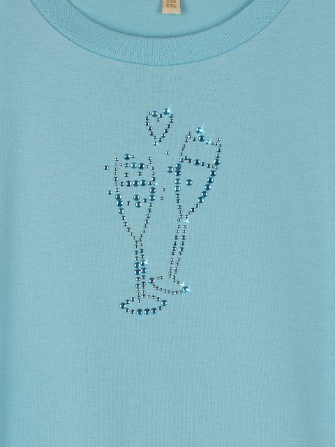 Голубая хлопковая футболка со стразами, 3
