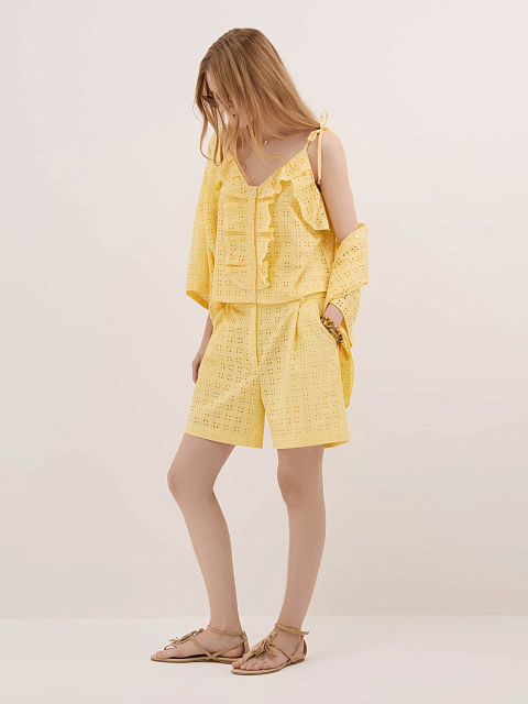 Желтый хлопковый топ с рюшами, 3