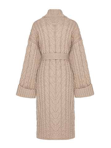 Бежевое вязаное пальто из кашемира и шерсти мериноса с косами, 2