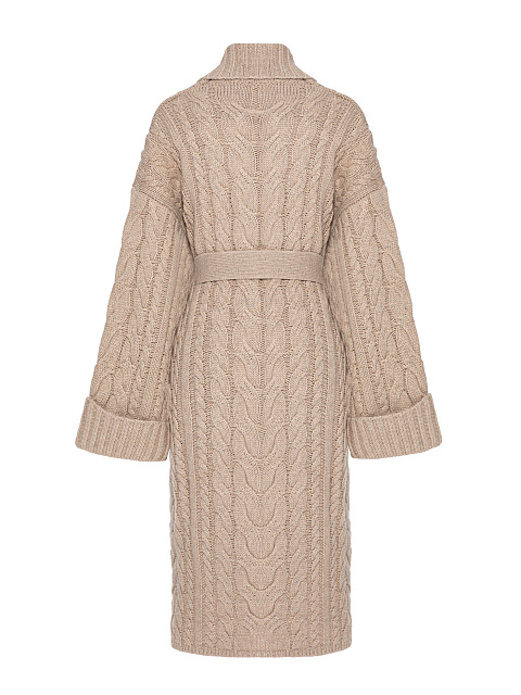 Бежевое вязаное пальто из кашемира и шерсти мериноса с косами, 2 Бежевое вязаное пальто из кашемира и шерсти мериноса с косами, 2