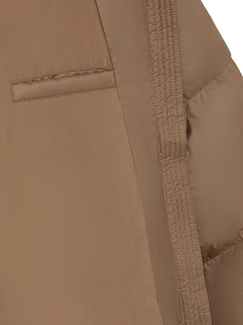 Бежевый длинный пуховик с капюшоном, 9