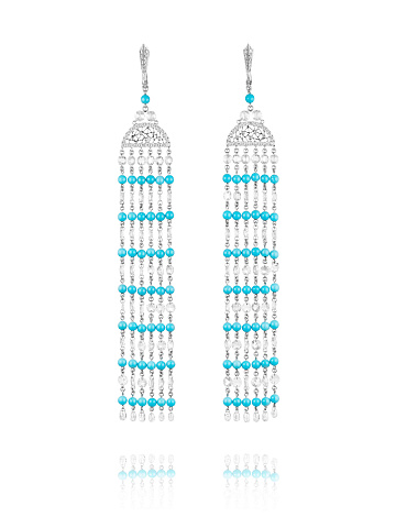 Серьги из белого золота, бирюзы и бриллиантов, 1