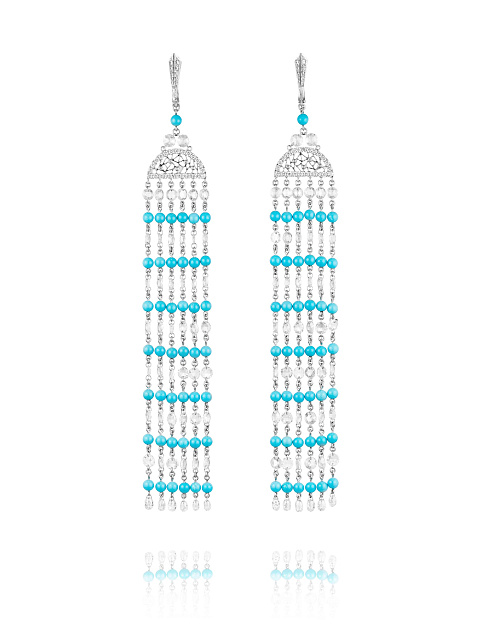 Серьги из белого золота, бирюзы и бриллиантов, 1