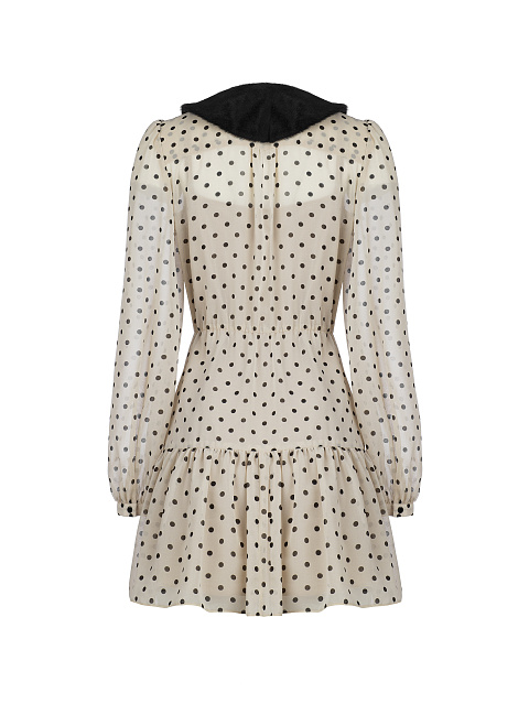 Бежевое шифоновое платье-мини в черный горошек, 2