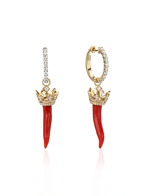 Серьги из желтого золота с кораллом и бриллиантами, 1