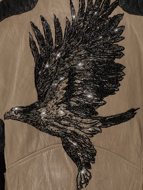 Коричневая укороченная косуха из кожи с бахромой и вышивкой, 6 Коричневая укороченная косуха из кожи с бахромой и вышивкой, 6