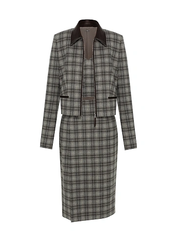 Серый костюм-тройка из шерсти в клетку, 1