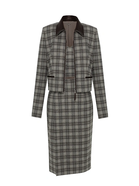 Серый костюм-тройка из шерсти в клетку, 1 Серый костюм-тройка из шерсти в клетку, 1