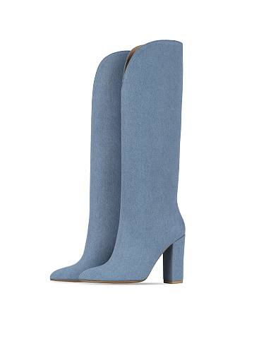 Голубые сапоги на высоком каблуке из джинсовой ткани, 1