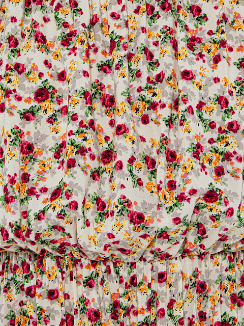 Бежевое платье-макси с открытыми плечами и цветочным принтом, 3