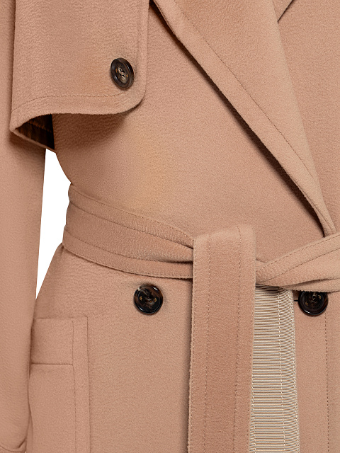 Бежевое двубортное пальто из кашемира с поясом, 8