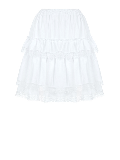 Белая хлопковая юбка с воланами и кружевом, 1