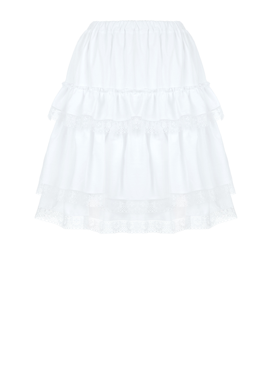 Белая хлопковая юбка с воланами и кружевом, 1