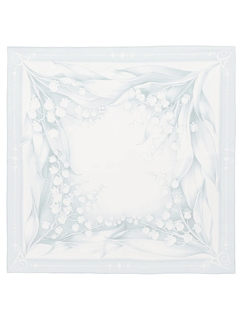 Голубой шелковый платок с принтом в виде ландышей, 2 Голубой шелковый платок с принтом в виде ландышей, 2