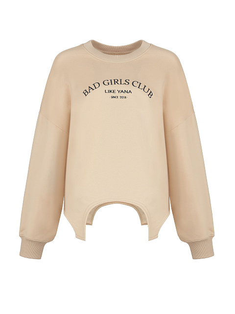 Бежевый свитшот Bad Girls Club с черной вышивкой, 1