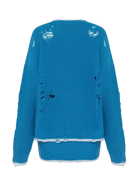 Синий вязаный комплект из свитера и юбки-мини, 2