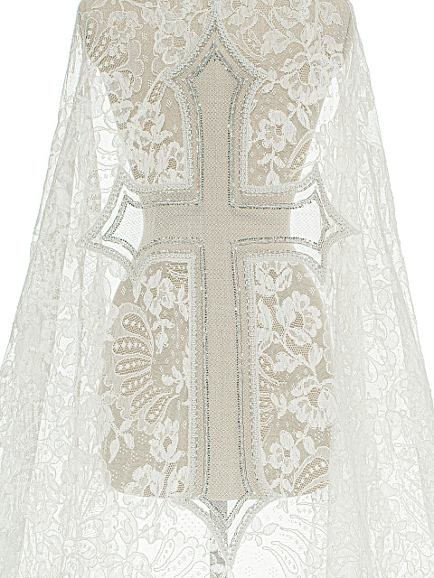 Белая длинная фата из кружева с вышивкой, 3
