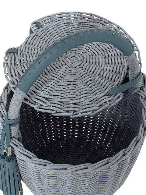 Серая сумка-корзина с декором из кожи, 6