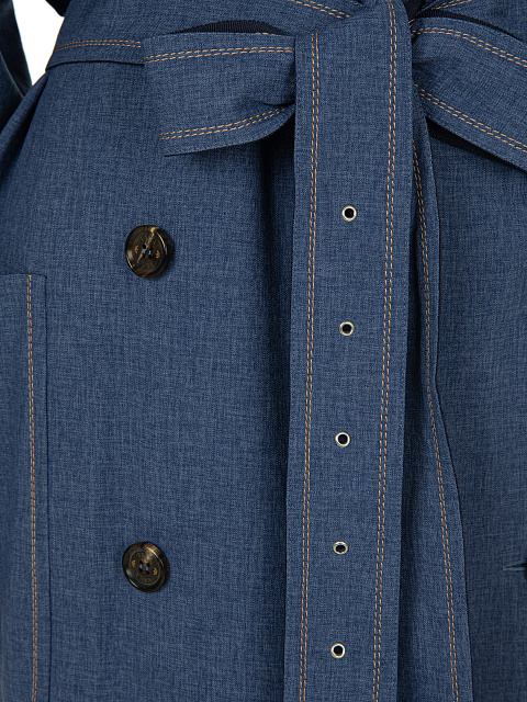 Синий двубортный льняной тренч, 4