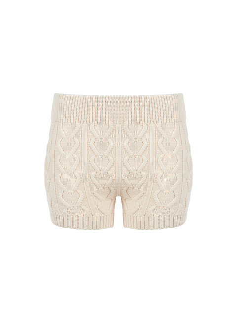 Бежевый вязаный комплект из пуловера и шорт, 4