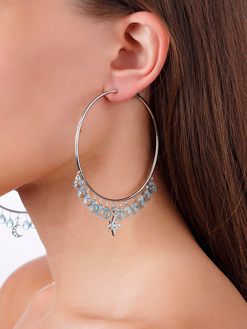 Хупсы из белого золота с топазами Sky огранки «бриолет», 3