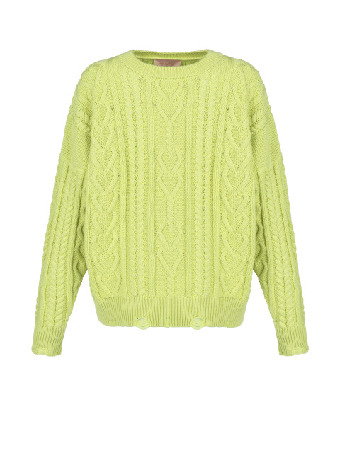 Светло-зеленый хлопковый свитер с косами, 1
