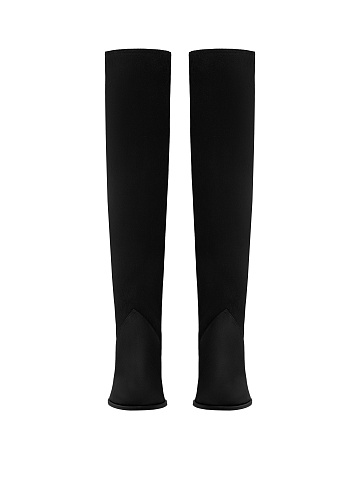 Черные высокие сапоги из замши на каблуке, 2