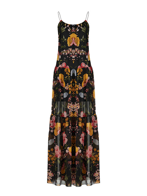 Черное платье-макси из шифона с цветочным принтом, 1 Черное платье-макси из шифона с цветочным принтом, 1