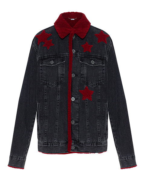 Серая джинсовка с красным мехом овчины , 1