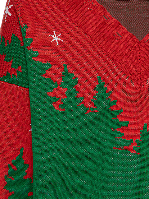 Зелено-красный пуловер с лесным пейзажем, 4