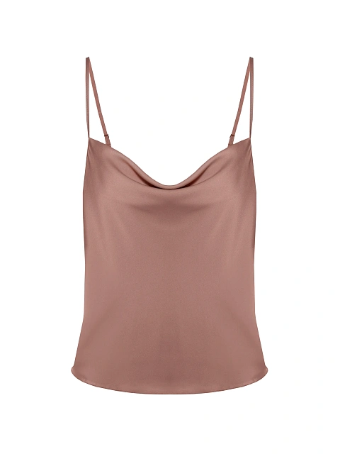 Темно-бежевый атласный топ на тонких бретелях, 1